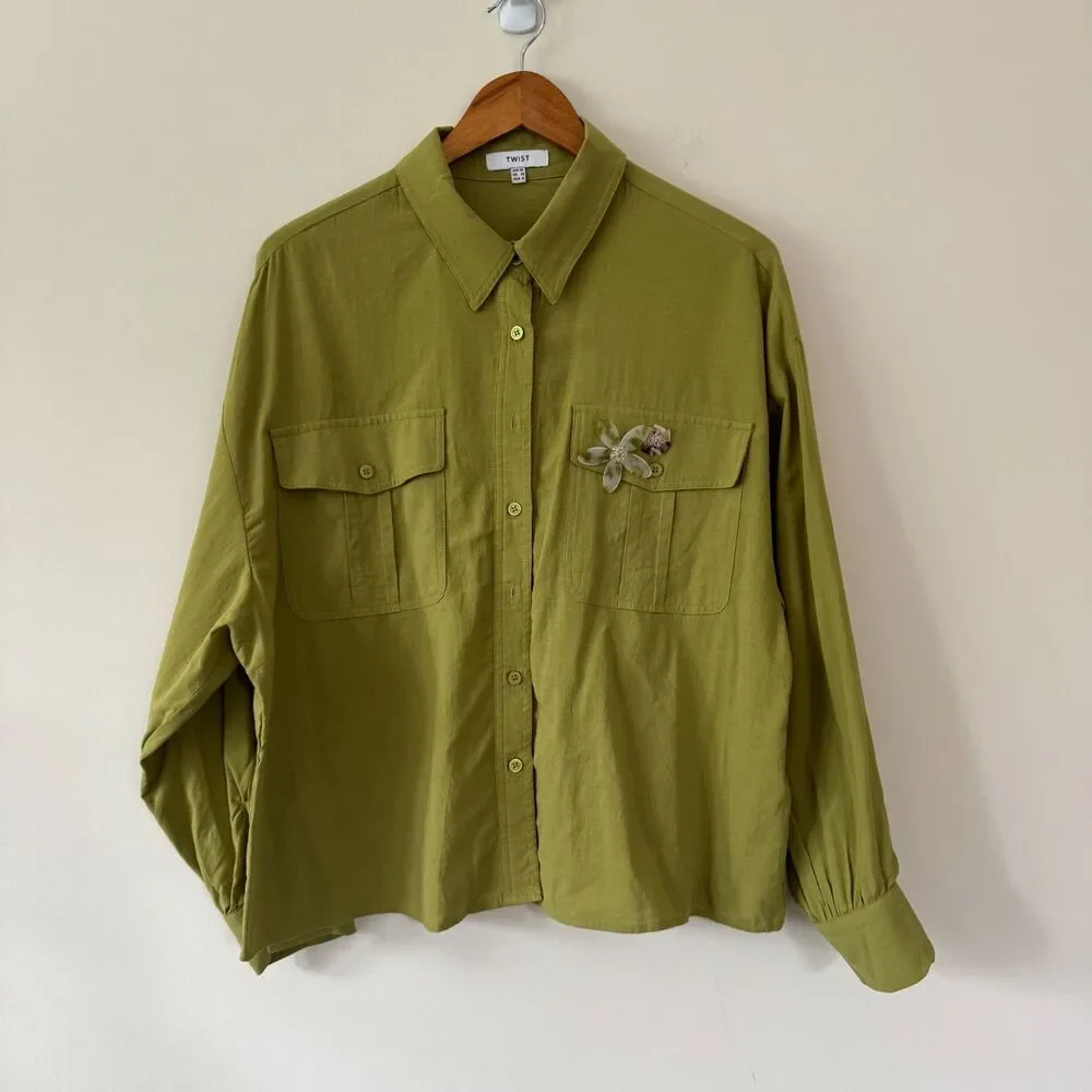 Twist Floral Lightweight Green Shirt Jacket Shacket Button Up US 8 - Picture 2 of 6